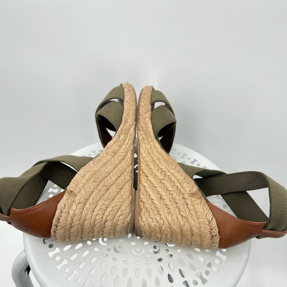 Tory Burch olive green wedge cross strap open toe espadrille sandals - Picture 7 of 8